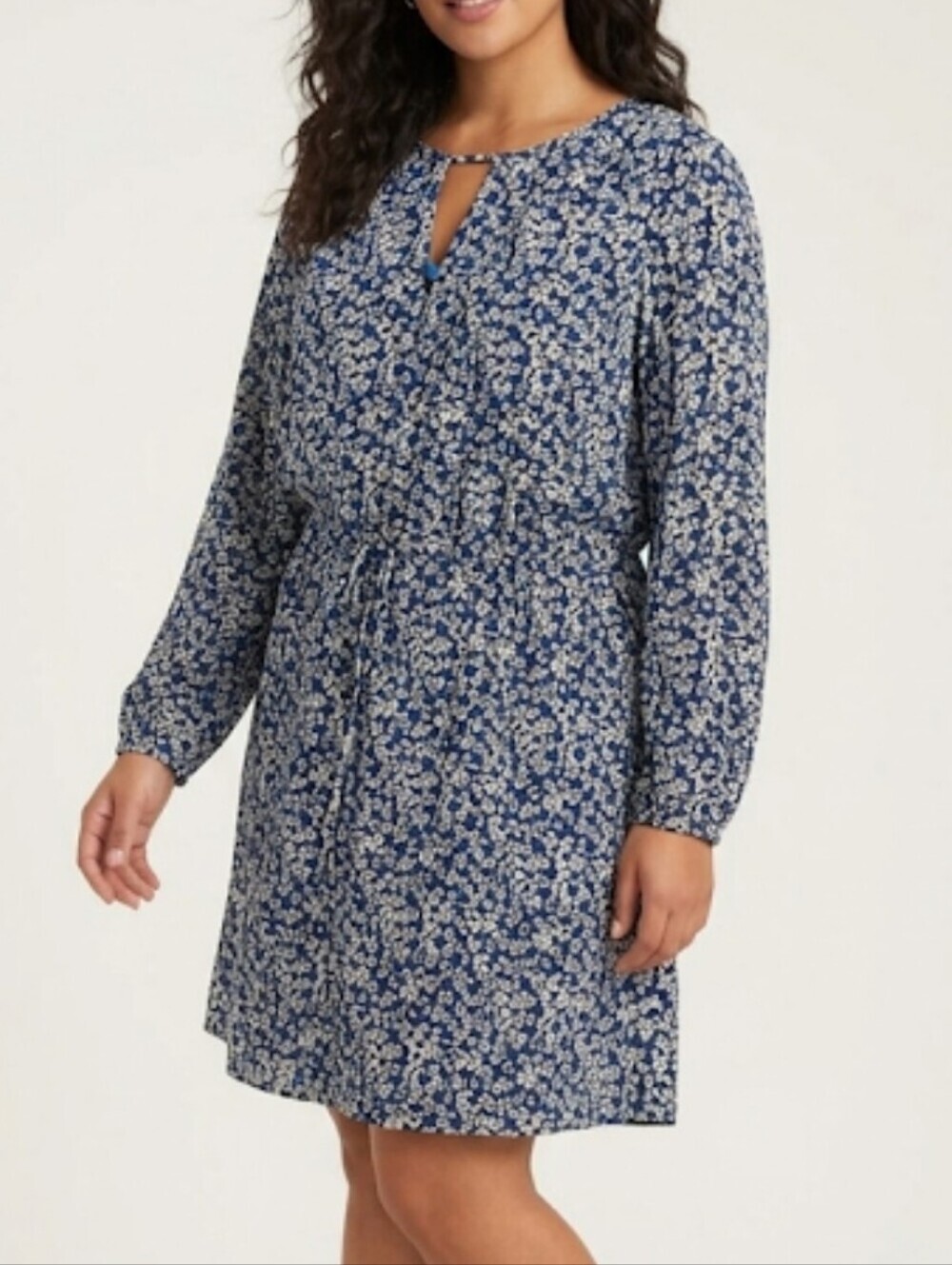 Dalia Navy and White Long-Sleeve Floral Dress Women's Size 12 Fully Lined EUC